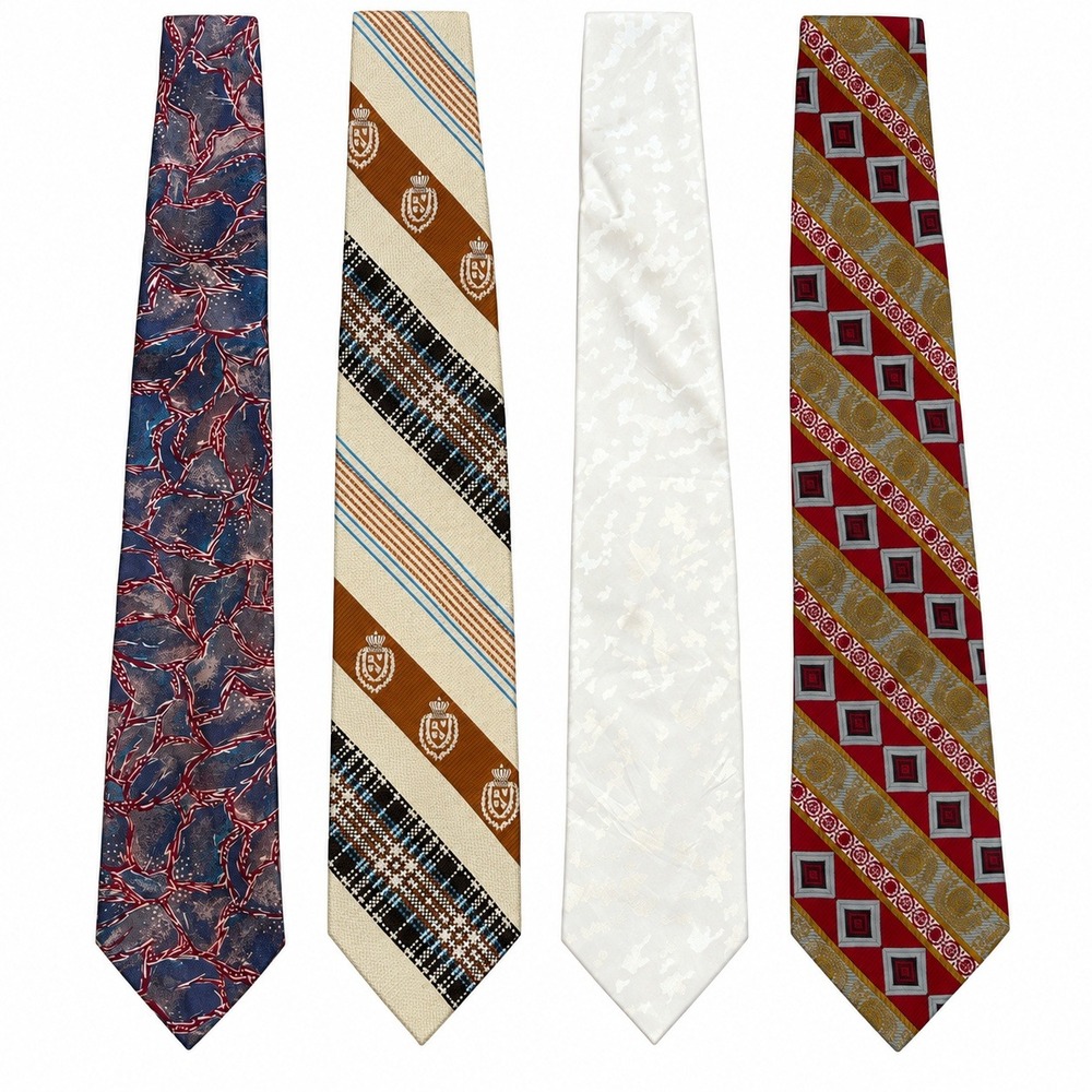 Formal Office Necktie 4Lot Mens OS Multicolored Excellent Vintage Patterned Ties